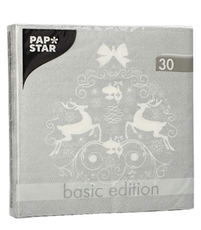 Product foto van Papieren servetten 3-laags zilver set van 30 Deers Couple