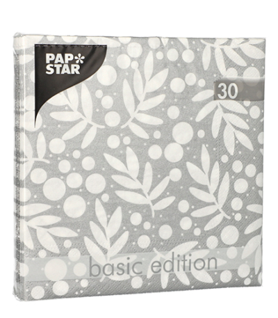 Product foto van Papieren servetten 3-laags zilver set van 30 Holly