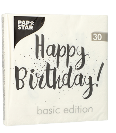 Product foto van Papieren servetten Happy Birthday 33x33cm set van 30