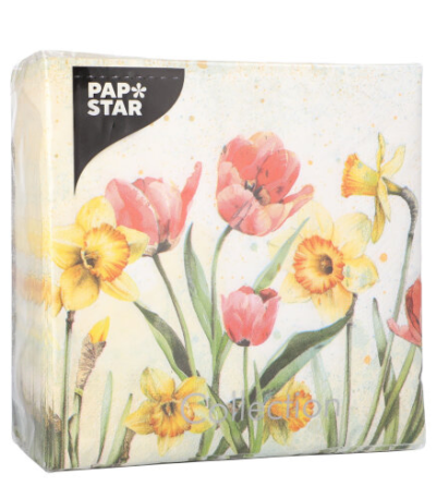 Product foto van Papieren servetten Tulips & Daffodils 33x33 cm set van 100