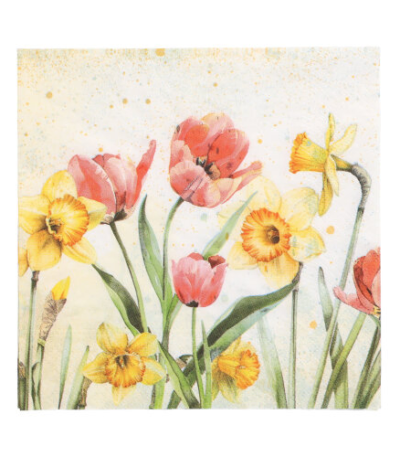Product foto van Papieren servetten Tulips & Daffodils 33x33 cm set van 100