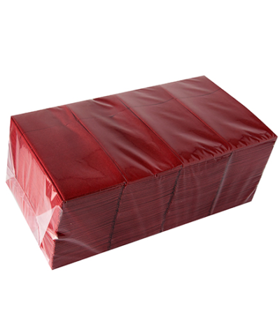 Product foto van Papieren servetten airlaid bordeaux set van 480 met bestekzak