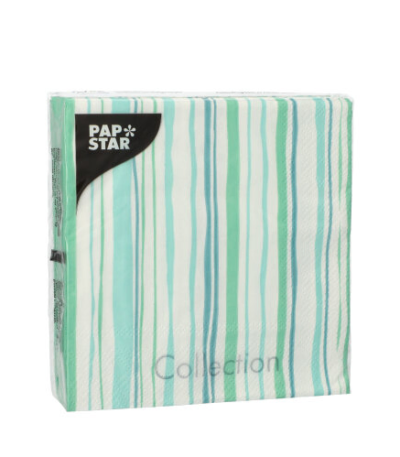Product foto van Papieren servetten blauw 25cm x 25cm set van 20 Stripy