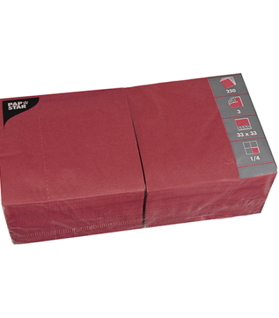 Product foto van Papieren servetten bordeaux 3-laags 33x33cm set van 250