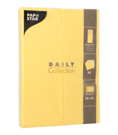 Product foto van Papieren servetten geel met bestekvouw set van 50 DAILY Collection