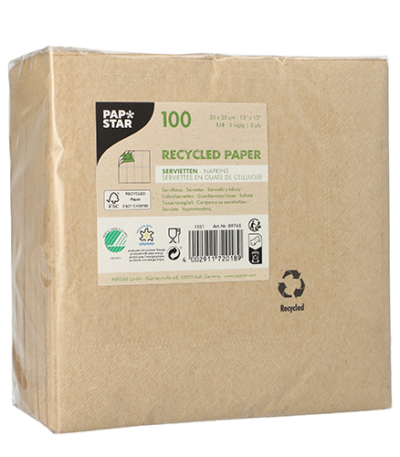 Product foto van Papieren servetten gerecycled papier 33x33cm set van 100