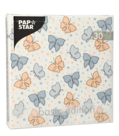 Product foto van Papieren servetten grijs 3-laags set van 30 Papillons