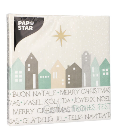 Product foto van Papieren servetten kerst dorp 3-laags set van 20