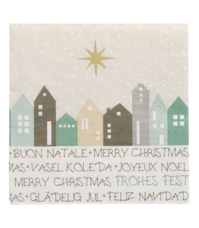 Product foto van Papieren servetten kerst dorp 3-laags set van 20