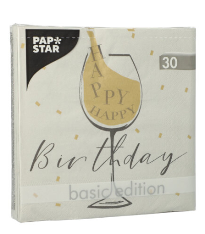 Product foto van Papieren servetten lichtgrijs set van 30 Happy Birthday