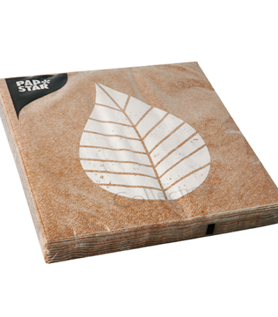 Product foto van Papieren servetten natuur 3-laags 33x33cm Graphic Leaves