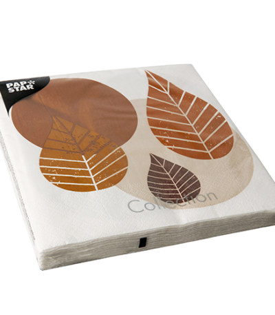Product foto van Papieren servetten natuur Graphic Leaves set van 20