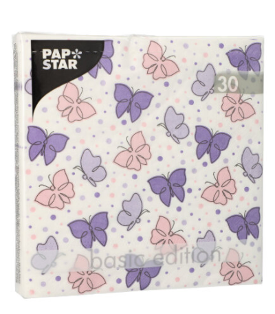 Product foto van Papieren servetten paars set van 30 33x33 cm Papillons