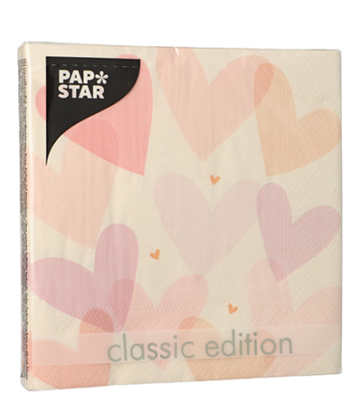 Product foto van Papieren servetten pastel hearts set van 20