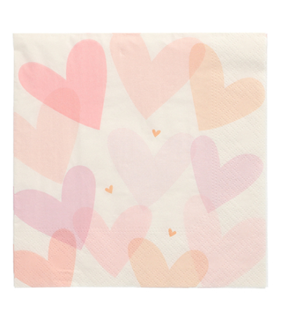Product foto van Papieren servetten pastel hearts set van 20