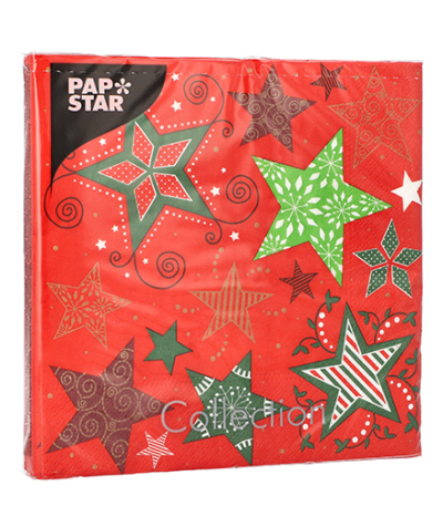 Product foto van Papieren servetten rood 3-laags 33x33cm set van 20 Heavenly Stars