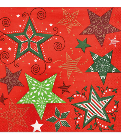 Product foto van Papieren servetten rood 3-laags 33x33cm set van 20 Heavenly Stars
