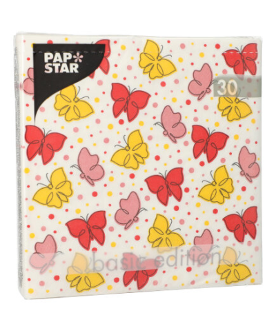 Product foto van Papieren servetten rood 3-laags 33x33cm set van 30 Papillons