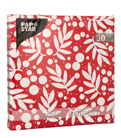 Product foto van Papieren servetten rood 3-laags Holly set van 30