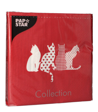 Product foto van Papieren servetten rood Cats set van 20