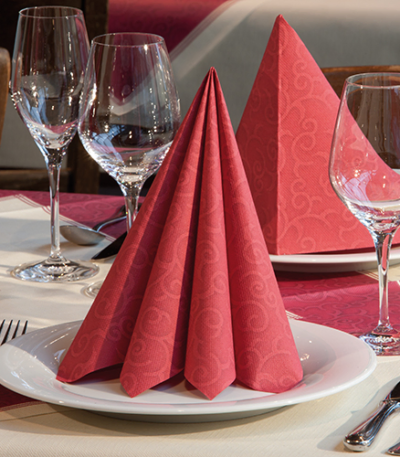 Product foto van Papieren servetten rood Damascato set van 50