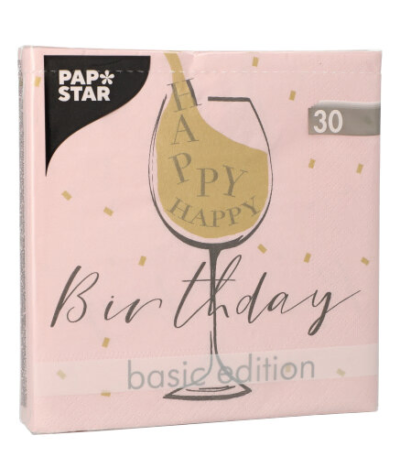 Product foto van Papieren servetten roze Happy Birthday set van 30