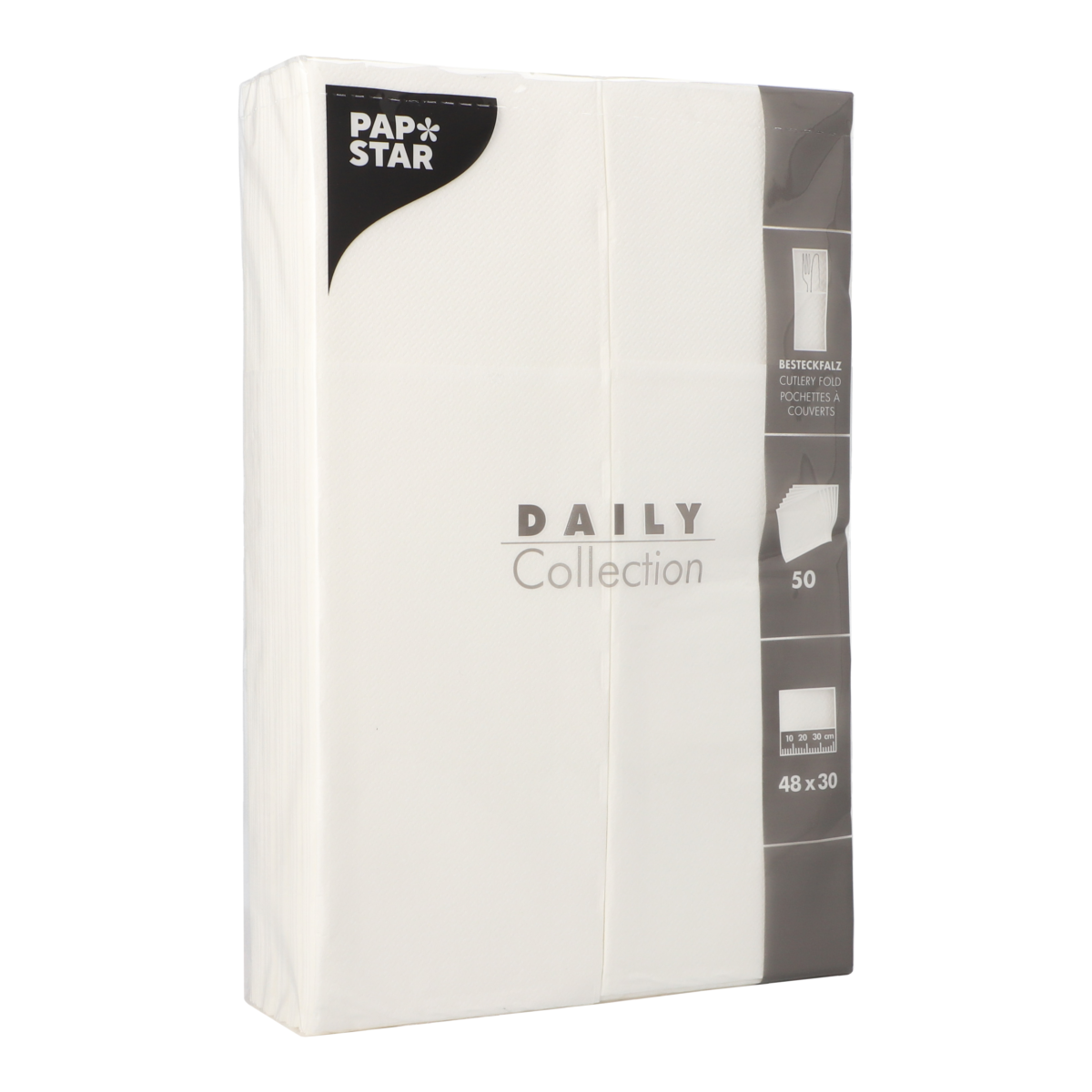 Product foto van Papieren servetten wit met bestekvouw DAILY Collection set van 50