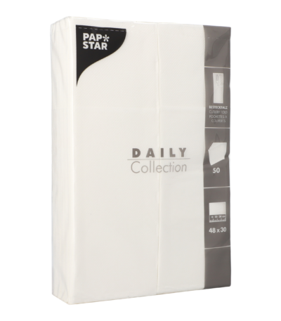 Product foto van Papieren servetten wit met bestekvouw DAILY Collection set van 50