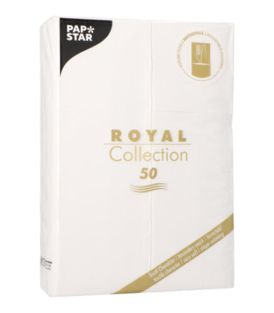 Product foto van Papieren servetten wit met bestekvouw set van 50 ROYAL Collection