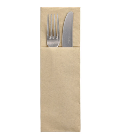 Product foto van Papieren servetten zand met bestekvouw set van 50 DAILY Collection