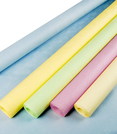 Product foto van Papieren tafelkleed damastprint assorti kleuren 8m