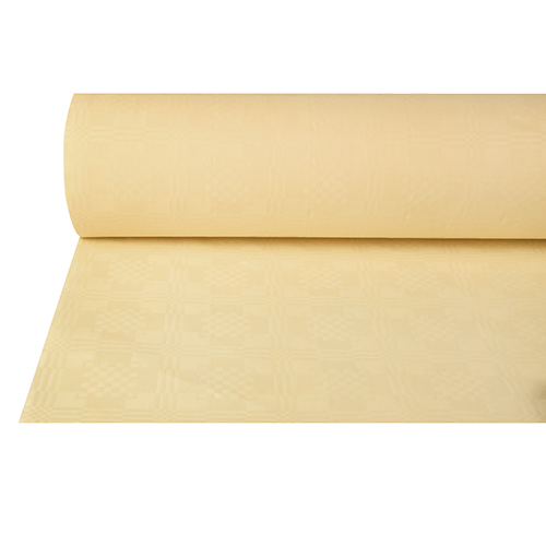 Product foto van Papieren tafelkleed damastprint creme 50m