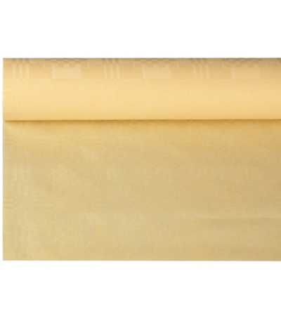 Product foto van Papieren tafelkleed damastprint creme 8m