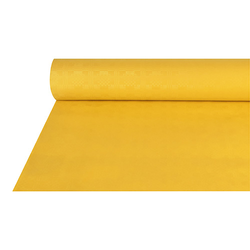 Product foto van Papieren tafelkleed damastprint geel 50m