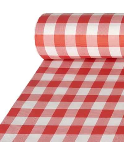 Product foto van Papieren tafelkleed damastprint rood 50m Vichy Karo