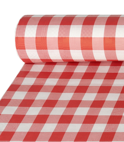 Product foto van Papieren tafelkleed damastprint rood 50m x 1m Vichy Karo