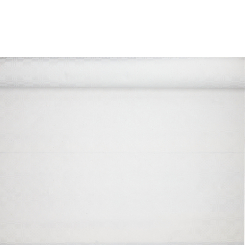 Product foto van Papieren tafelkleed damastprint wit 25m