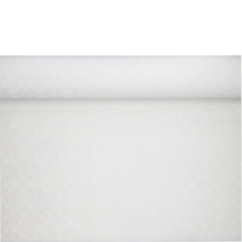Product foto van Papieren tafelkleed damastprint wit 50m