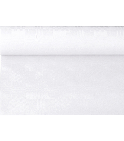 Product foto van Papieren tafelkleed damastprint wit 6m