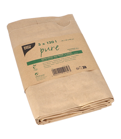 Product foto van Papieren vuilniszakken bruin set van 3 120l