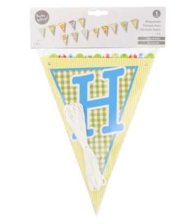 Product foto van Papieren wimpelguirlande Happy Birthday waterbestendig 4m