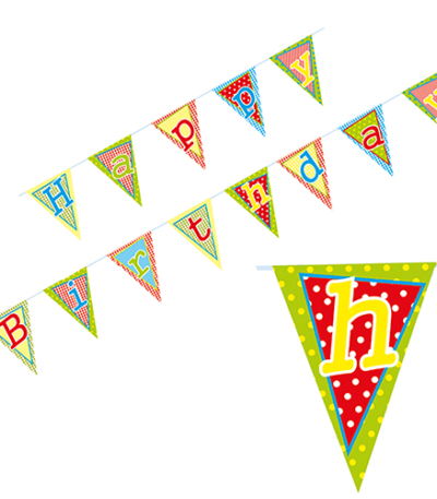 Product foto van Papieren wimpelguirlande Happy Birthday waterbestendig 4m