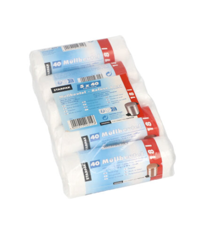 Product foto van Pedaalemmerzakken HDPE wit 18 liter 40 stuks