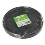 Product foto van Plastic Borden herbruikbaar zwart set van 12 22cm