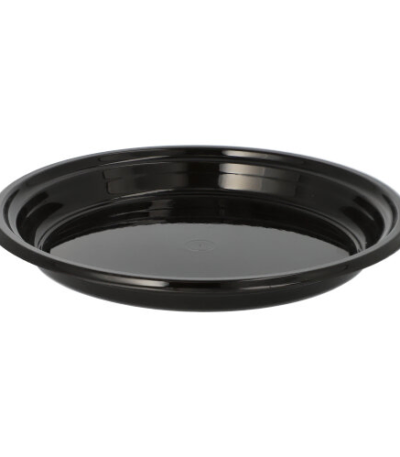 Product foto van Plastic Borden herbruikbaar zwart set van 12 22cm