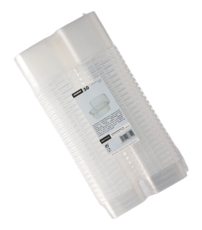 Product foto van Plastic Delicatessenbekers transparant 250ml tamper-proof sluiting set van 50