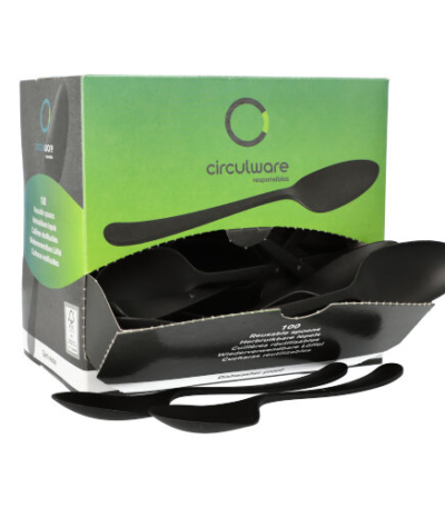 Product foto van Plastic Lepels Zwart set van 100 Haval Gaia extra stevig