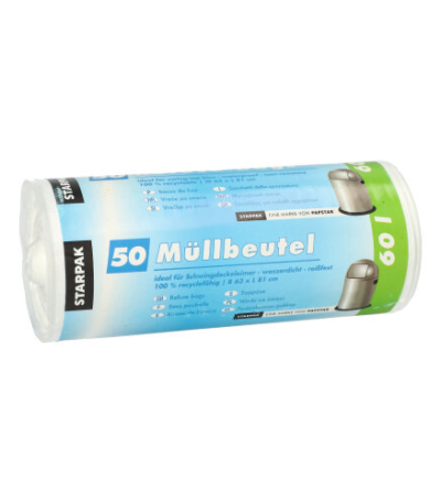 Product foto van Plastic Pedaalemmerzakken HDPE wit set van 60 60l