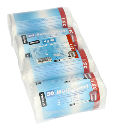 Product foto van Plastic afvalzakken HDPE transparant 35L set van 200