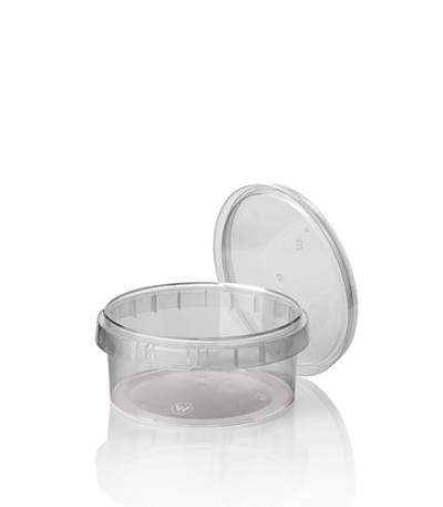 Product foto van Plastic delicatessenbekers transparant 300ml tamper-proof sluiting set van 50